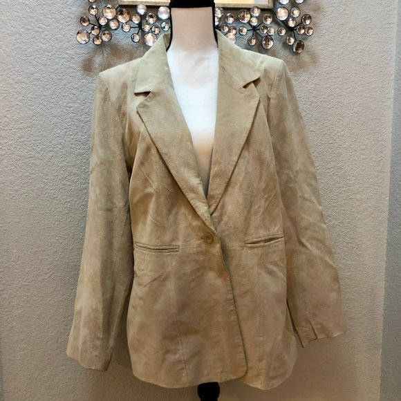 Classic Cream Suede Leather Jacket - Women's Large - Picture 1 of 9